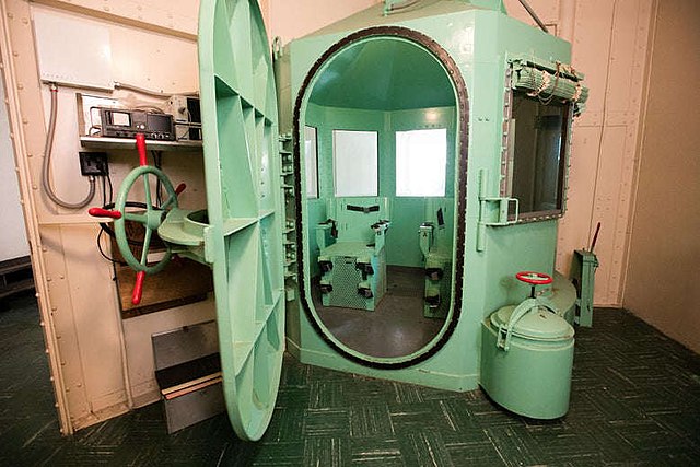 The gas chamber at San Quentin State Prison prior to its disassembly in March 2019. Prior to the completion of the lethal injection room lethal inject