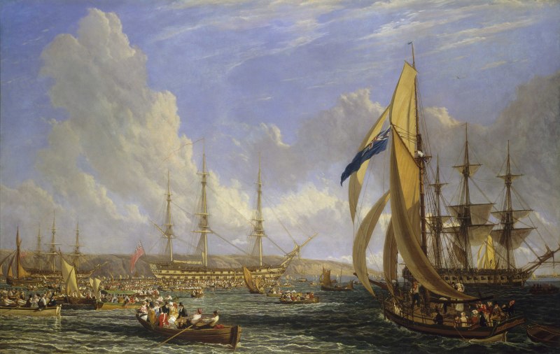 File:Scene in Plymouth Sound in August 1815 Sub-Title- The 'Bellerophon' with Napoleon Aboard at Plymouth (26 July - 4 August 1815) RMG BHC3227.tiff