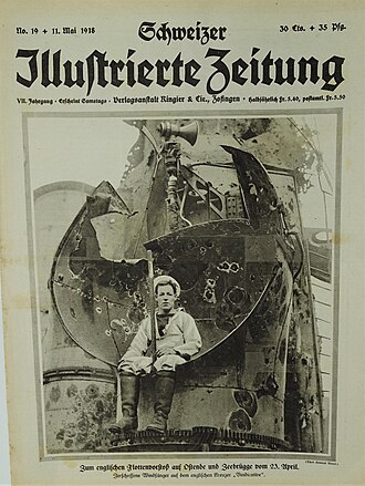 Title page of a 1918 edition of the Schweizer Illustrierte Zeitung, in the Jewish Museum of Switzerland's collection. Schweizer Illustrierte Zeitung 1918.jpg