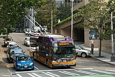 Seattle New Flyer trolleybus 4324 on Madison St at 2nd Ave (2015).jpg