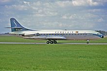 Un Sud Aviation Caravelle de la sobelair. La peinture était la même que celle de la Sabena, avec le fameux « S majestueux » sur la queue de l'appareil.