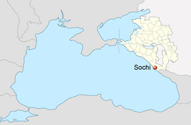 Map of Black Sea showing location of Sochi on the east coast
