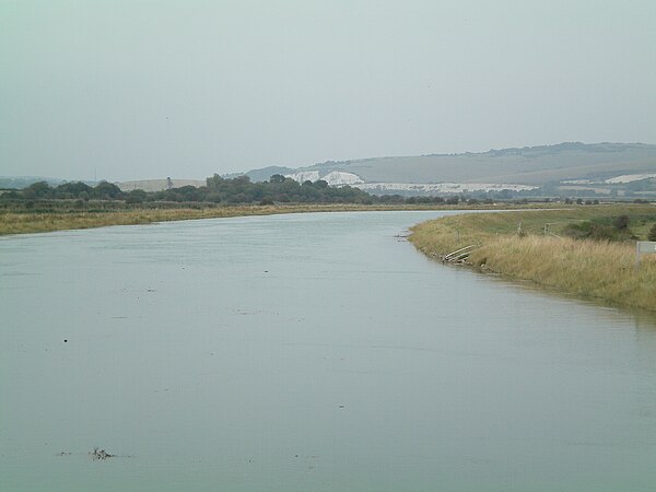 View looking north towards Cliffe at high tide from Southease swing bridge