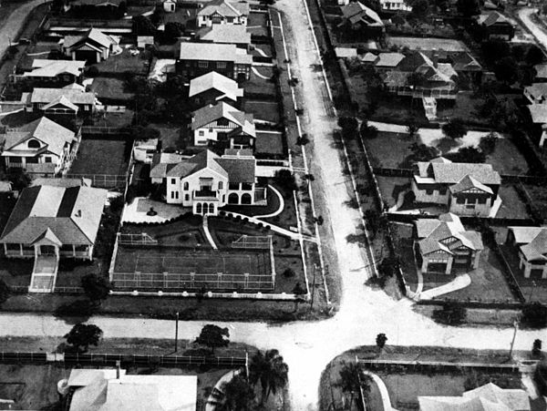 Aerial view of houses in the suburb in 1930