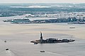 Aerial view of New York Bay with the Statue of Liberty