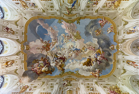 Ceiling fresco of the Marble Hall at Seitenstetten Abbey (Lower Austria) by Paul Troger (1735): The Harmony between Religion and Science