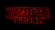 "Stranger Things" text written in red neon on a black background