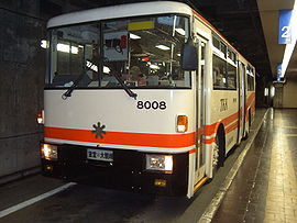 Trolleybus 8008 in the final stop Murodō (2005)