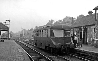 A GWR diesel railcar at Tenbury Wells Station Tenbury Wells Station, with ex-Great Western Diesel railcar geograph-2389817-by-Ben-Brooksbank.jpg