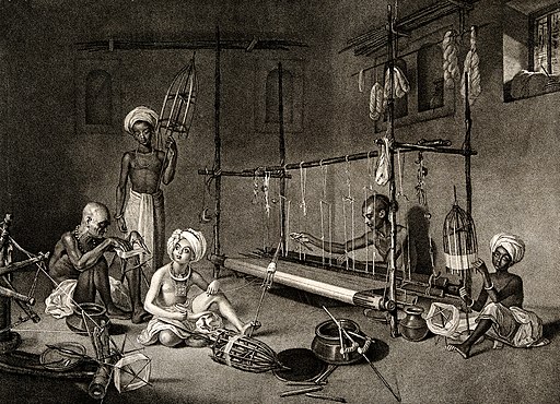 Textiles; several Indian workers spinning, and working at a Wellcome V0024688