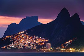 Two Brothers Mountain, Pedra da Gavea Mountain and Vidigal Favela at Night in Rio de Janeiro.jpg