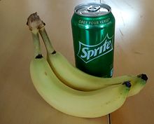 Two bananas and a can of Sprite, the materials used for the Banana Sprite Challenge Two bananas and a can of Sprite.jpg