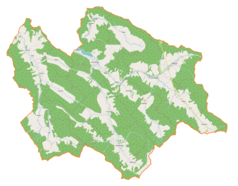 Mapa konturowa gminy Uście Gorlickie, u góry po lewej znajduje się punkt z opisem „Brunary, cerkiew”