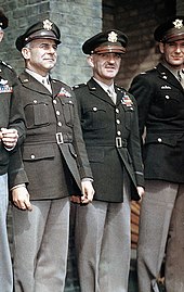 U.S. Army Air Forces officers wearing the "pinks and greens" uniform used during World War II US Army WWII Officer pinks and greens uniform.jpg
