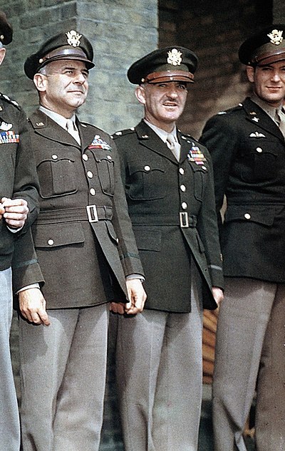 U.S. Army Air Forces officers wearing the "pinks and greens" uniform used during World War II