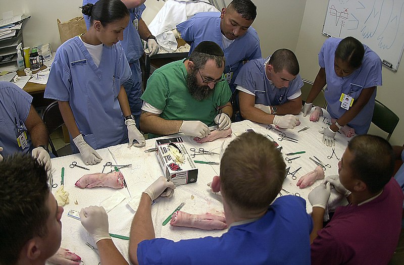 File:US Navy 040708-N-8977L-007 Arnold Zigman (center in green scrubs) of New York, a Registered Nurse and Clinical administrator for the Los Angeles County, University of Southern California.jpg