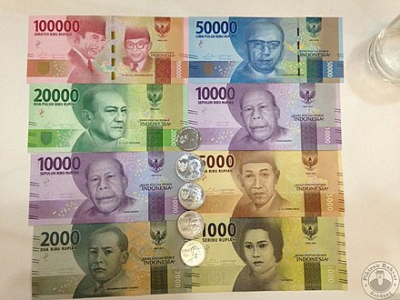 A full spread of newer Indonesian banknotes