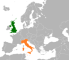 Location map for Italy and the United Kingdom.