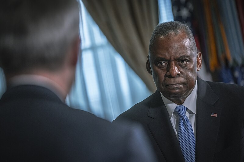 File:United States Secretary of Defense Lloyd Austin speaking to NATO Secretary General Jens Stoltenberg at the Pentagon on January 29, 2024.jpg