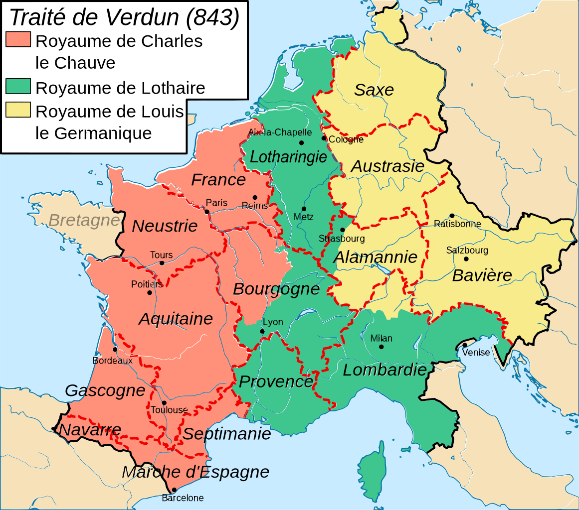 the empire of charlemagne was divided by the