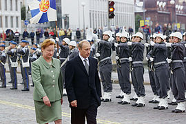 Den russiske præsident Vladimir Putin og Tarja Halonen i Helsinki i 2001.