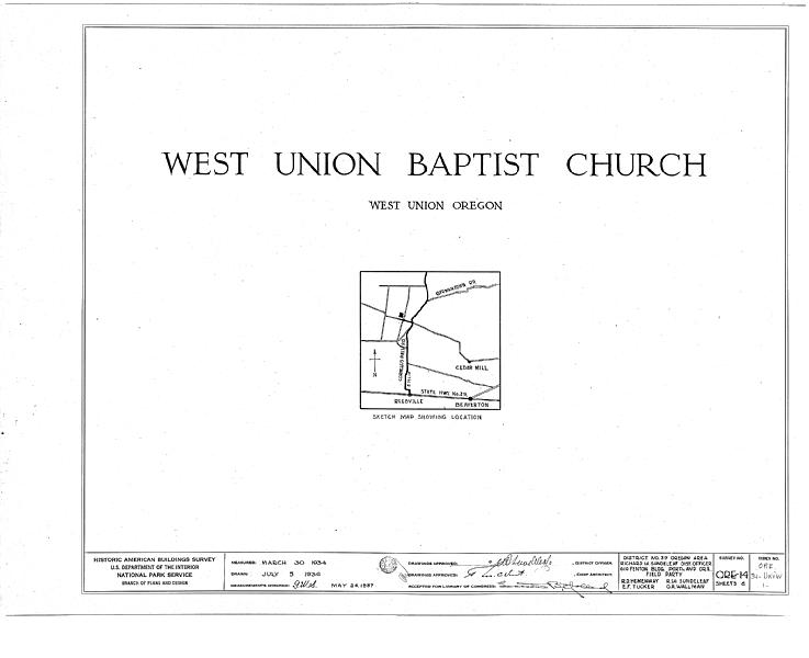 File:West Union Baptist Church, West Union, Washington County, OR HABS ORE,34-UNIW,1- (sheet 0 of 6).tif