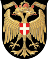 Doppelköpfiger Reichsadler in Gold auf Schwarz im Wappen der Stadt Wien (1461–1925)