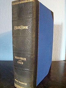 The 1909 edition of the Wisconsin Blue Book Wisconsin Blue Book 1909.jpg