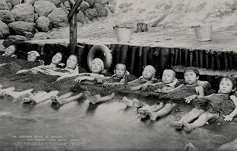 File:Women and children take a sand bath at a hot spring, Japan Wellcome V0049853.jpg