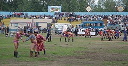 Khuresh (Tuvan wrestling) Wrestling competition in Tos Bulak.jpg