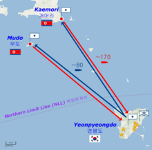 Map of the shelling of Yeonpyeong.