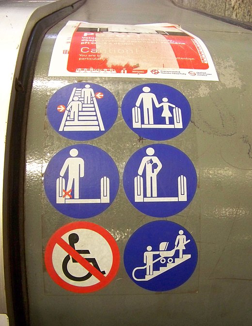Grafische vormgeving: pictogrammen bij een roltrap in de metro van Praag