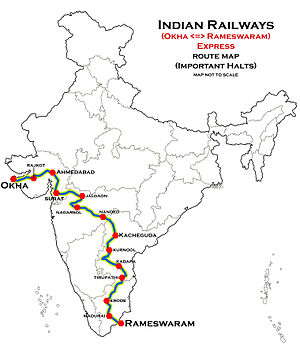 (Okha - Rameswaram) Ekspres Güzergah map.jpg