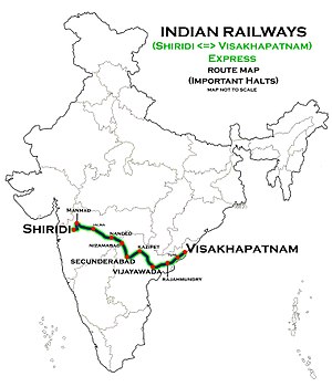 (Shiridi - Visakhapatnam) Rute Ekspres map.jpg
