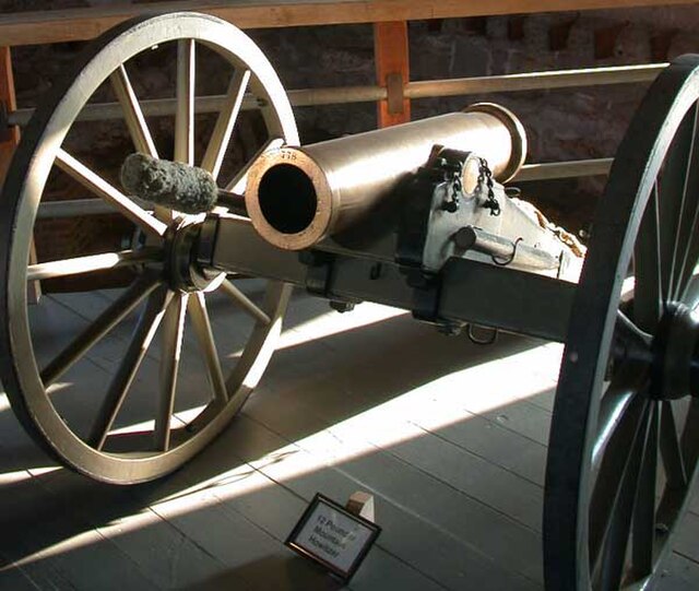 Nineteenth-century 12-pounder (5 kg) mountain howitzer displayed by the National Park Service at Fort Laramie in Wyoming, United States