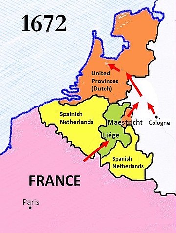 The Dutch were concerned by their vulnerable eastern border; in 1672, an alliance with the Electorate of Cologne allowed France to nearly over-run the Republic.