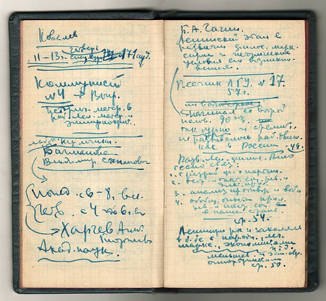 File:1959 Boris Parygin Notebook spread February - July.jpg