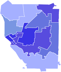 2005 Buffalo walikota hasil pemilihan peta oleh dewan kota kabupaten.svg