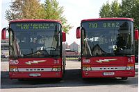Linienbusse der GKB in der charakteristischen Lackierung (2008)