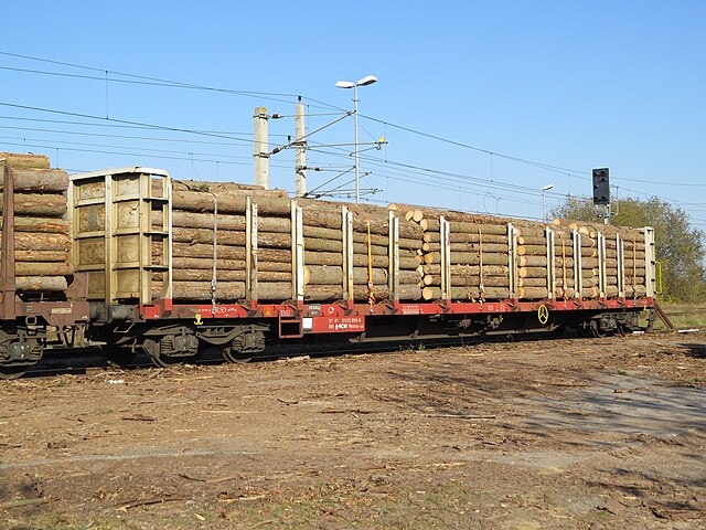 Flat car with log load in Austria