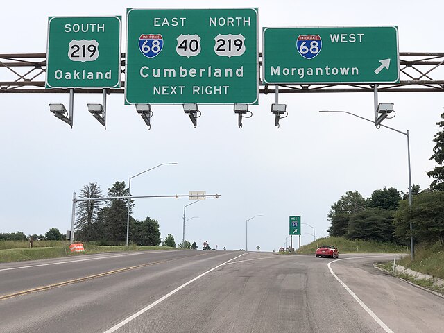 US 40 eastbound at I-68 and US 219 in Keysers Ridge
