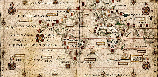 Rhumb line construction scheme with two hexadecagon in the Texeira planisphere 5000px 1573 Teixeira.jpg