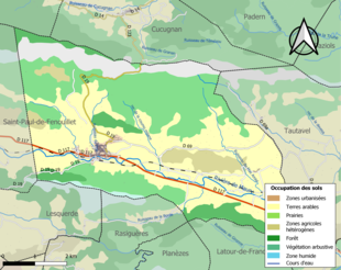 Barevná mapa znázorňující využití půdy.