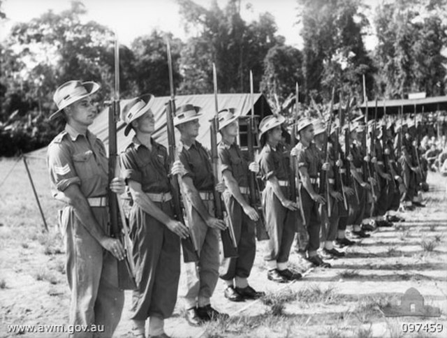 An honour guard drawn from the 7th Brigade and 3rd Division in 1945