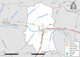 Réseaux hydrographique et routier de Girecourt-sur-Durbion.