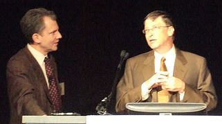 New York Times publisher Arthur Ochs Sulzberger Jr. and Microsoft chairman Bill Gates