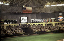 Houston Astrodome Scoreboard pictured during a June 7, 1969 game between the Astros and Cardinals Astrodome scoreboard 1969.jpg