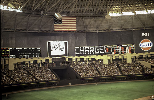 Houston Astrodome Scoreboard pictured during a June 7, 1969 game between the Astros and Cardinals