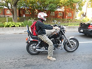 Rider on cruiser motorcycle