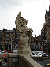 Winged Lion, Griffin like sculpture or Gargoyle on the building BMC mumbai winged lion.jpg